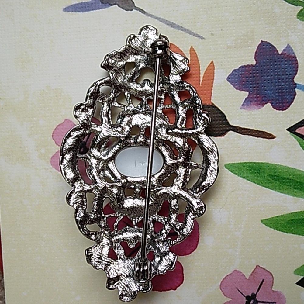 Vintage Silver Filigree Pearl Brooch - Picture 4 of 5